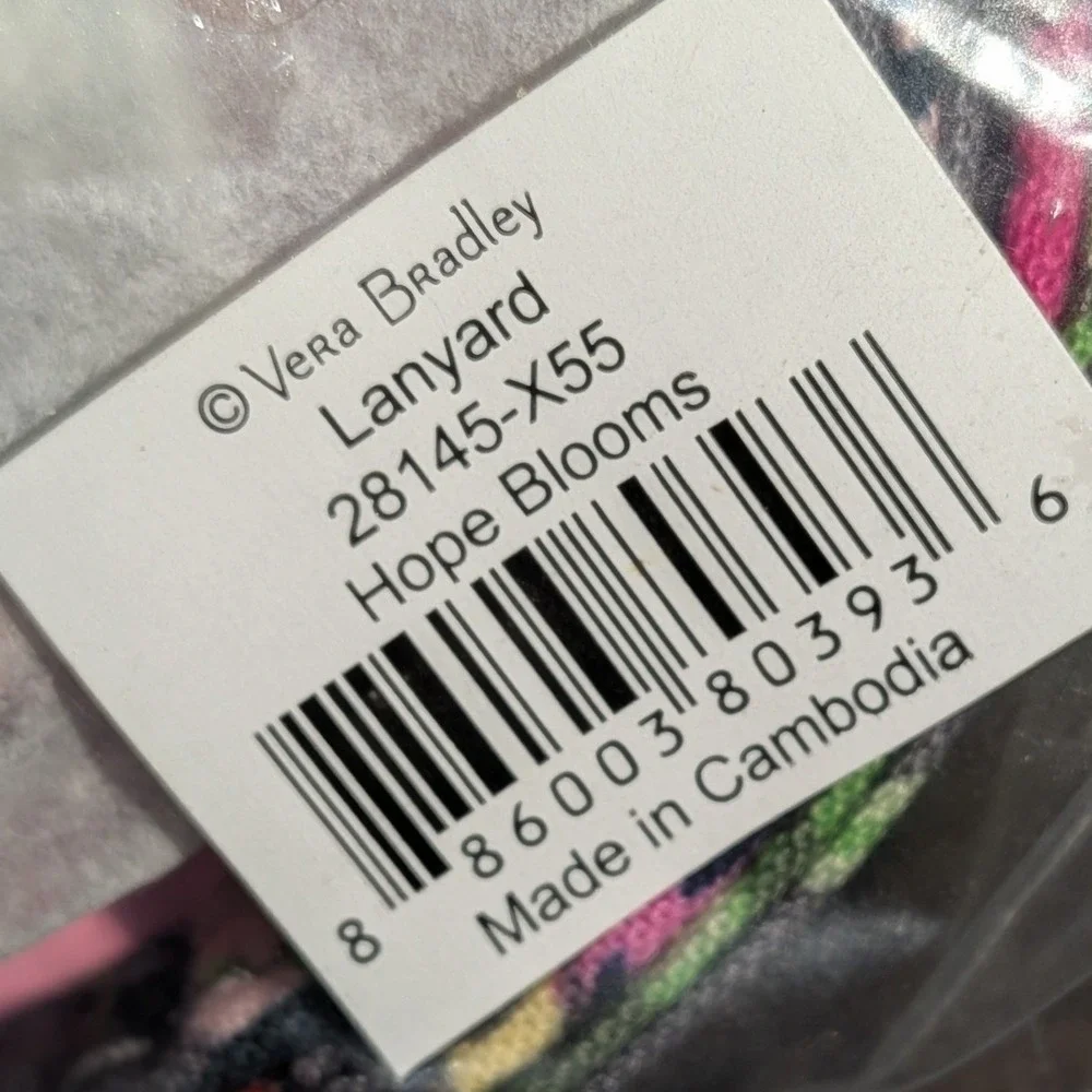 Vera Bradley Lanyard Hope Blooms Floral Gray‎ Pink Cotton Neck Strap 28145-X55